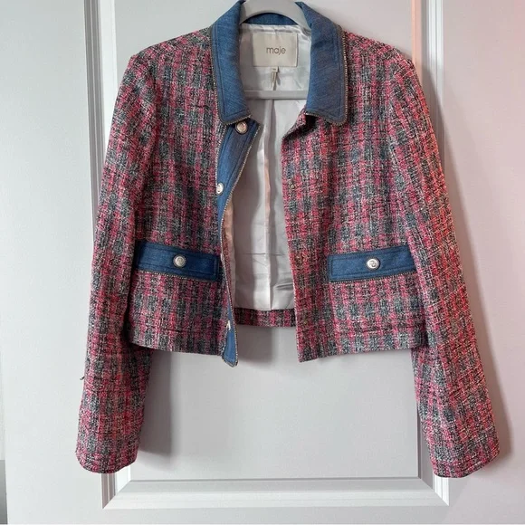 Maje Jackets Coats Maje Pink Tweed Jacket With Stones On
